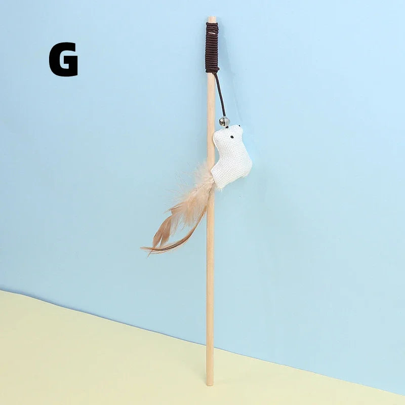 Cat Teaser Toy – Wooden Wand with Bell & Elastic Rope