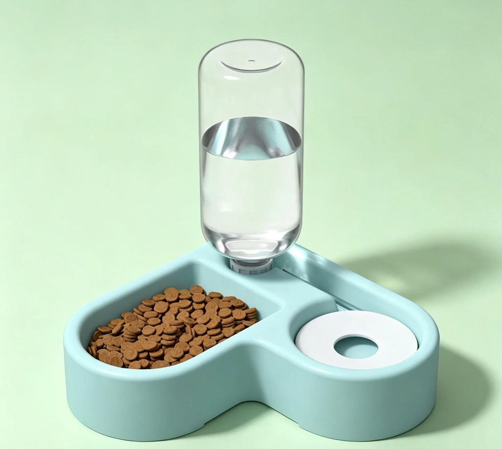 Automatic Pet Water Bowl – 500ml Dispenser with Food Bowl