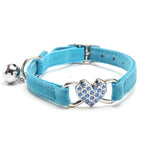 Velvet Cat Collar with Bell – Heart Charm Adjustable Elastic Collar
