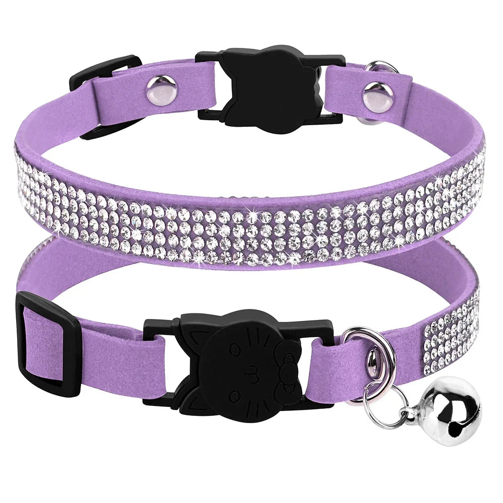 Pink Cat Collar with Rhinestones, Bell & Breakaway Buckle