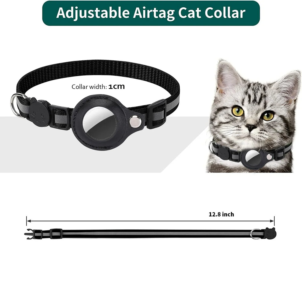 AirTag Cat Collar Adjustable Breakaway Reflective Holder