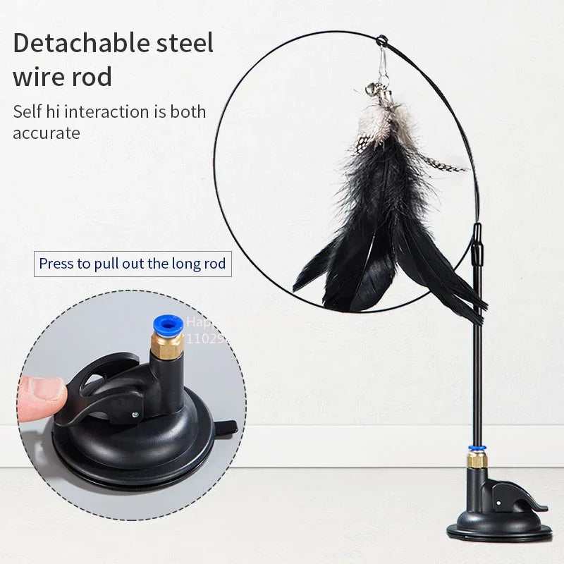 Cat Teaser Wand – Interactive Feather Toy with Bell & Suction Cup