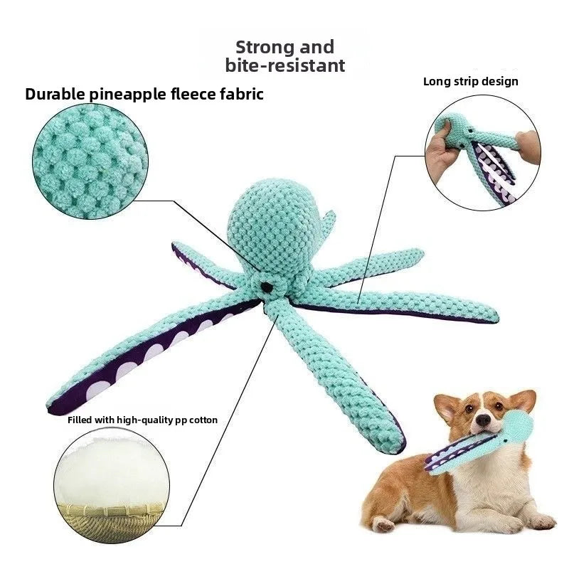 Squeaky Octopus Plush Dog Toy – Interactive Teething Chew Toy