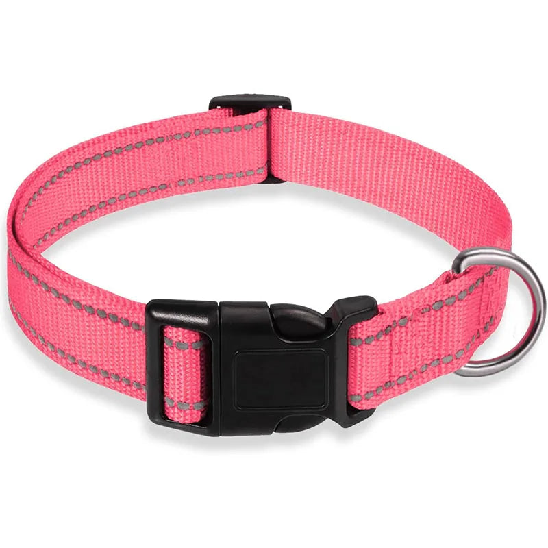 Reflective Dog Collar – Adjustable Nylon Safety Collar with Buckle