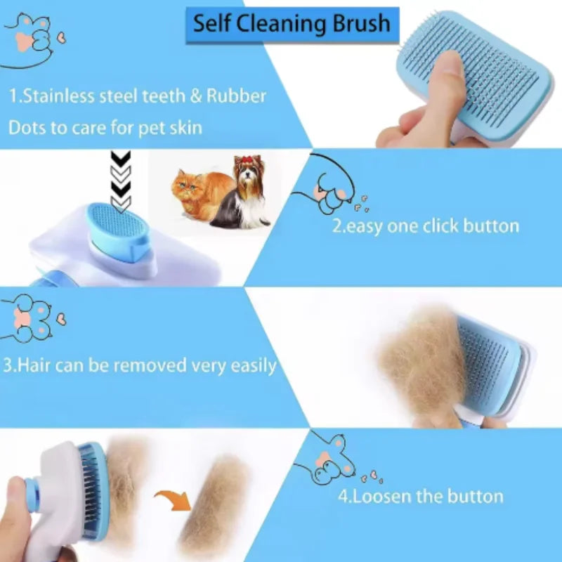 Dog Grooming Brush Self Cleaning Pet Hair Removal Comb