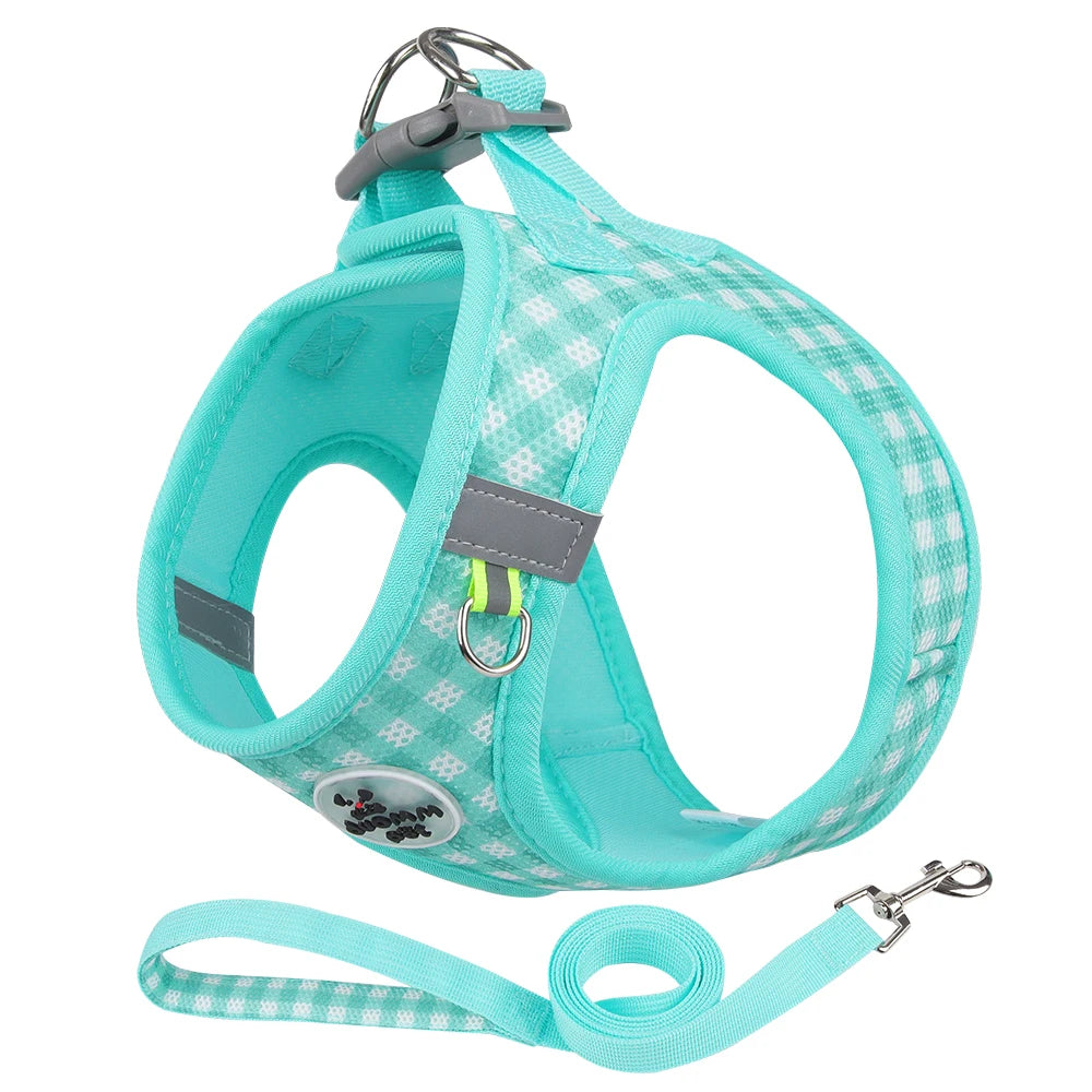 Reflective Cat Harness with Leash – Plaid Breathable Walking Kit