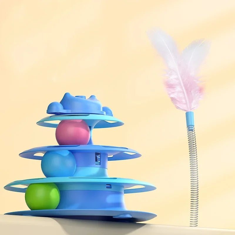 Interactive Cat Toy – Rotating Feather Tower with Ball