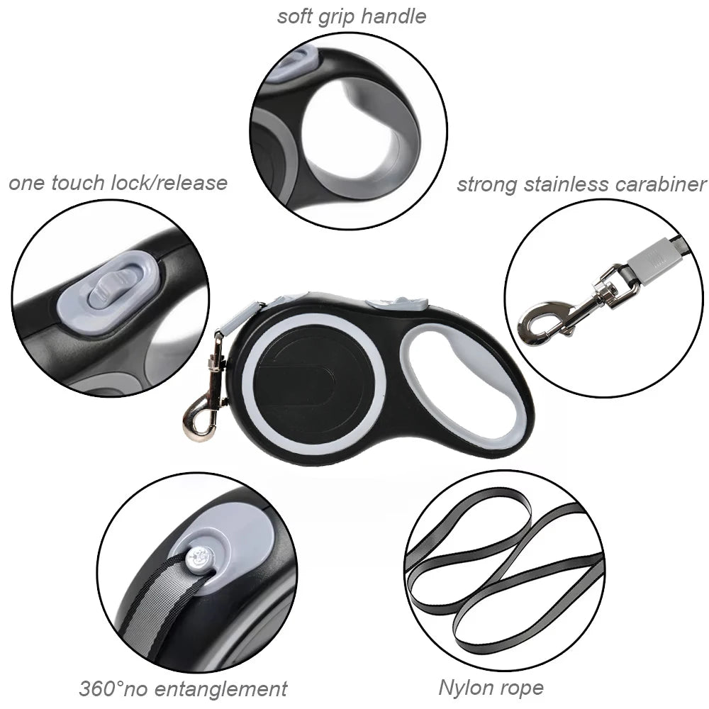 Retractable Dog Leash – 5M/8M Nylon Automatic Lead