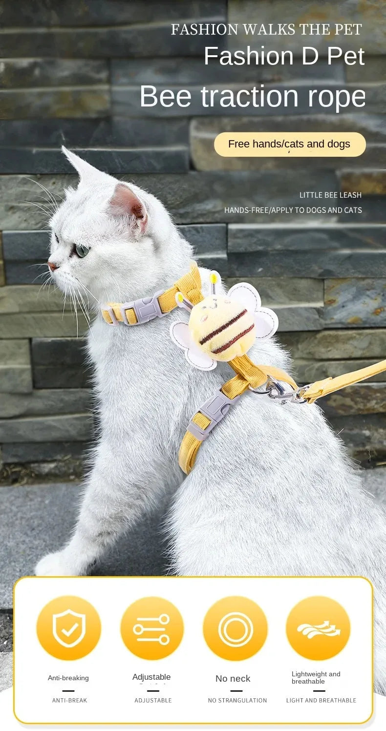 Cat Harness and Leash Set – Adjustable Cartoon Bee Design