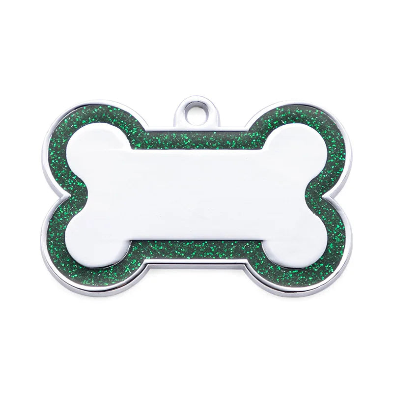 Custom Double Side Dog Cat ID Tag Glitter Dogs Cats Name Pendant Tags Pet Collar Accessories Anti-lost Bone Tags for Dog Cat
