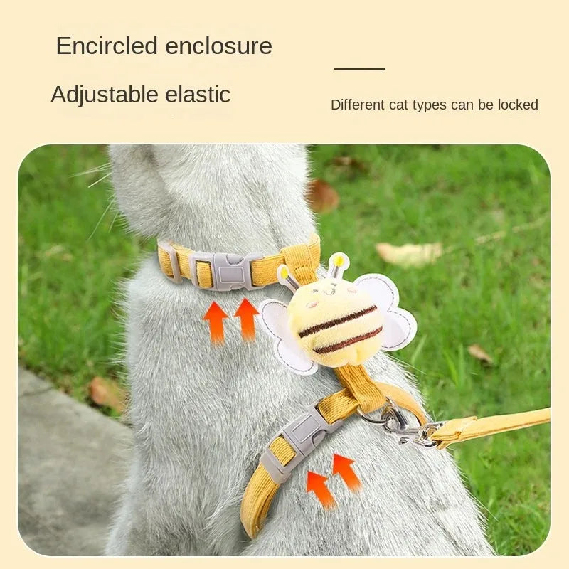 Cat Harness and Leash Set – Adjustable Cartoon Bee Design