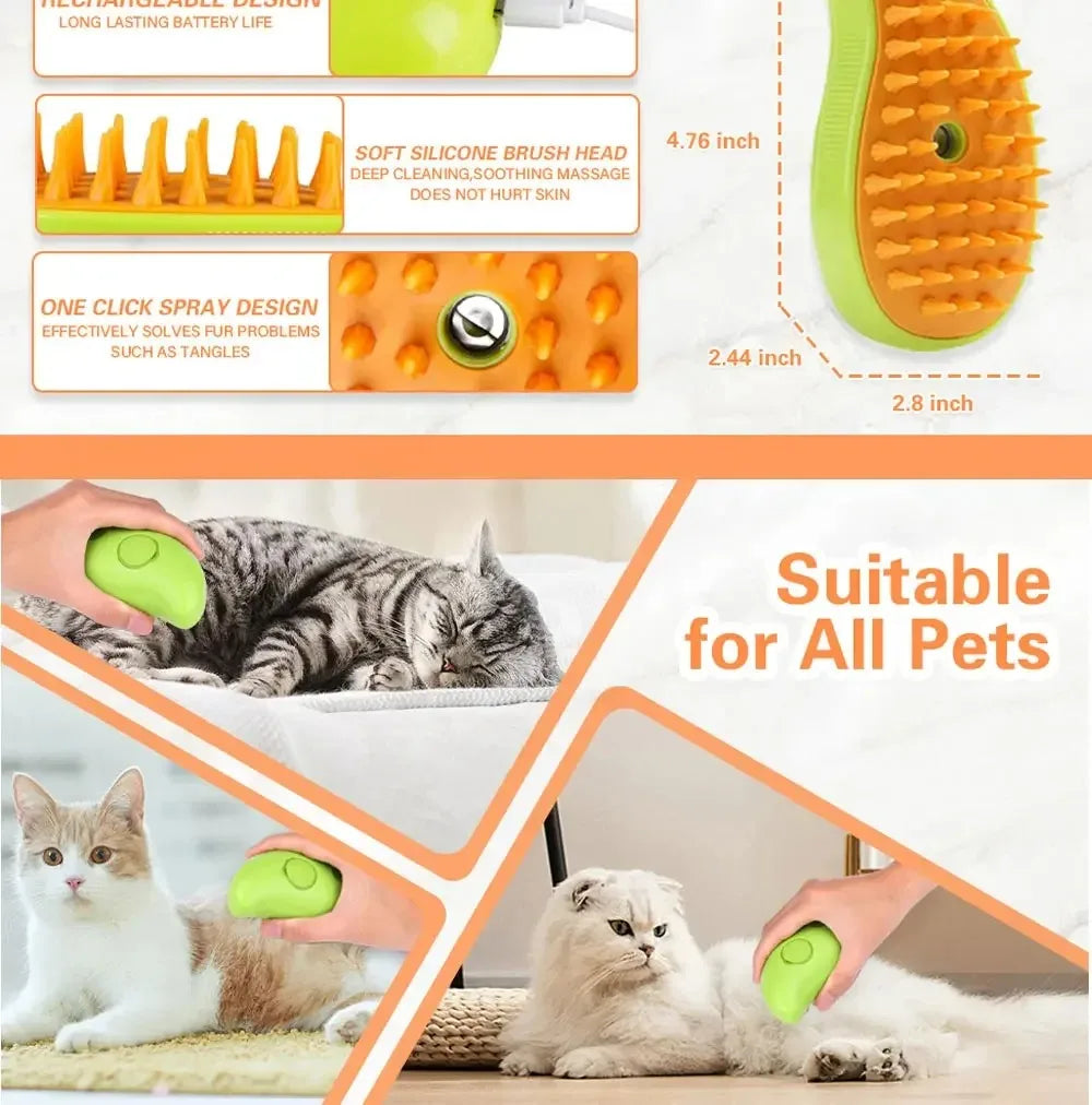Cat Steam Brush – Electric Grooming, Massage & Deshedding Tool