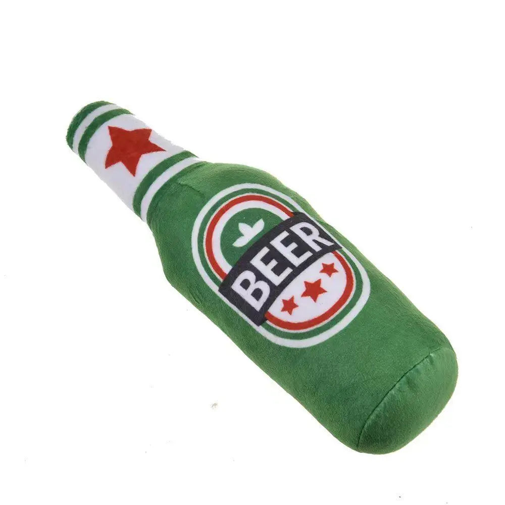 Plush Squeaky Dog Toy – Bottle-Shaped Interactive Chew Toy