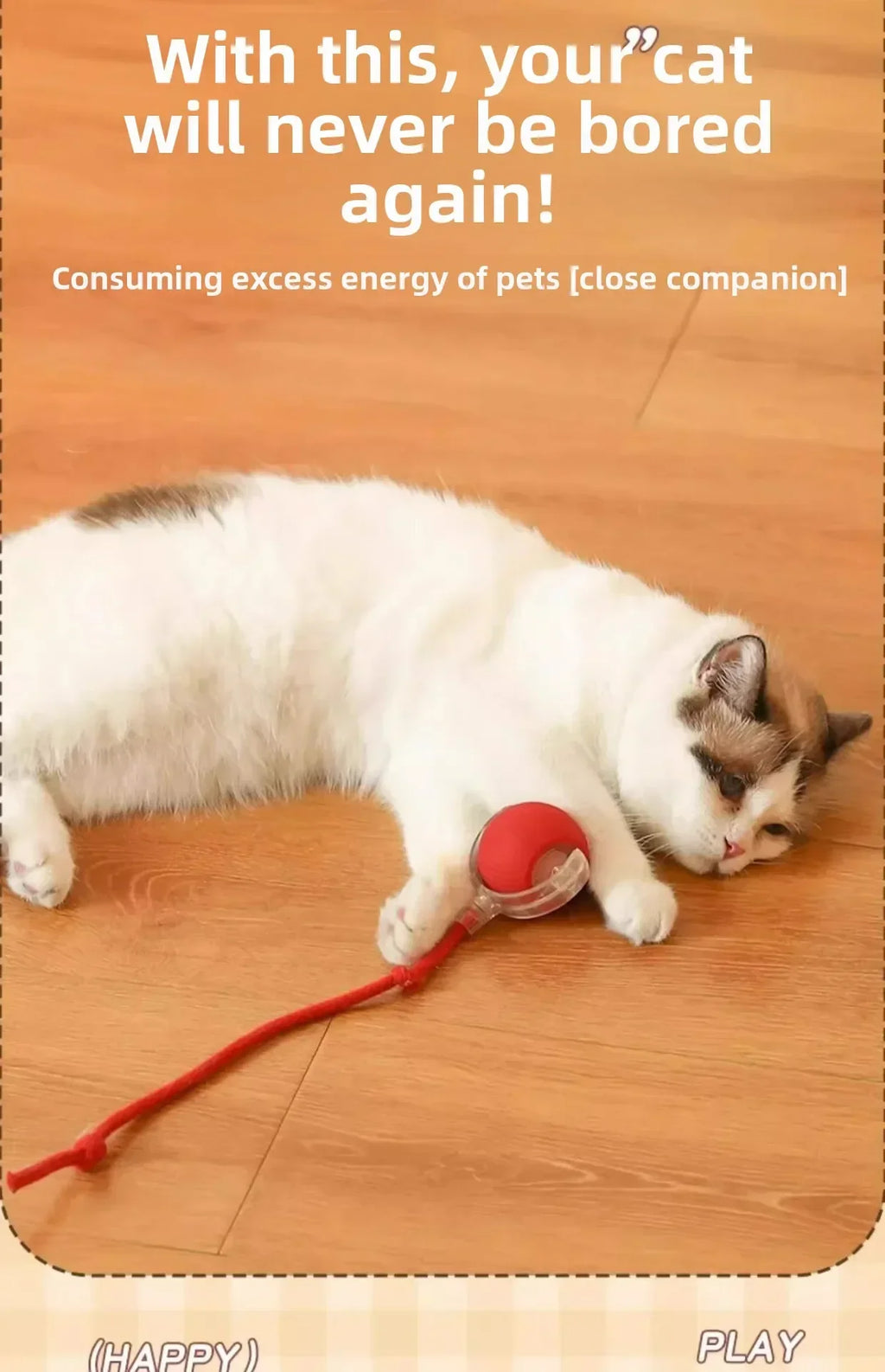 Smart Obstacle Avoidance Cat Ball Toy Adjustable Speed Electric Self Rolling Interactive Ball With Long Elastic Rope For Play