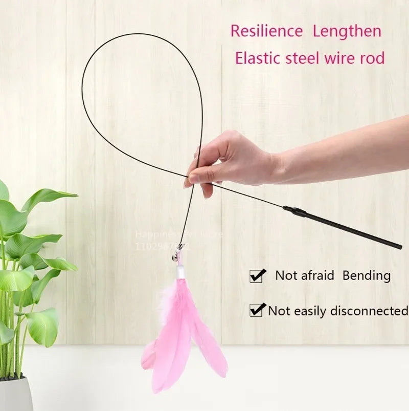 Cat Teaser Wand – Interactive Feather Toy with Bell & Suction Cup