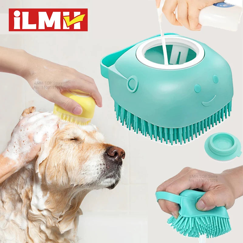 Dog Bath Brush Silicone Shampoo Dispenser Massage Scrubber