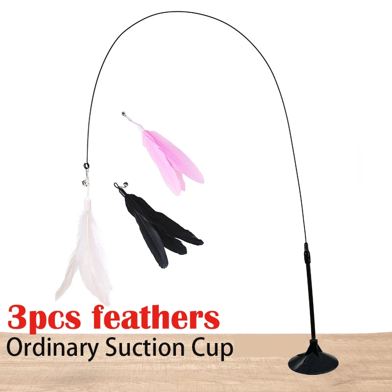 Interactive Cat Toy – Feather Teaser Wand with Suction Cup