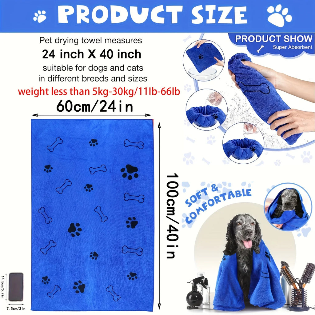 Microfiber Dog Towel, Quick-Drying Absorbent Pet Bath Towel