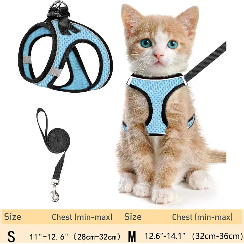 Cat Harness and Leash – Adjustable Reflective Soft Mesh Vest
