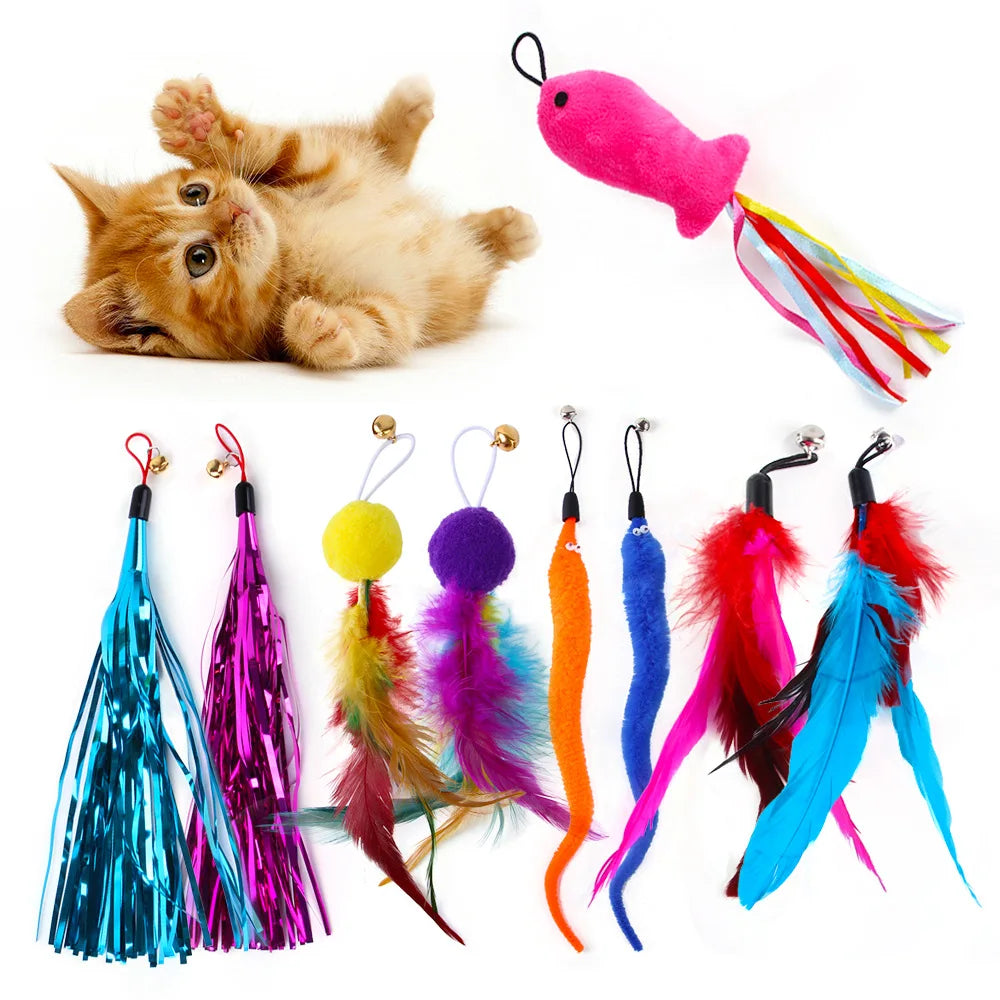 9 Pack Cat Feather Toy Replacement Heads for Interactive Play