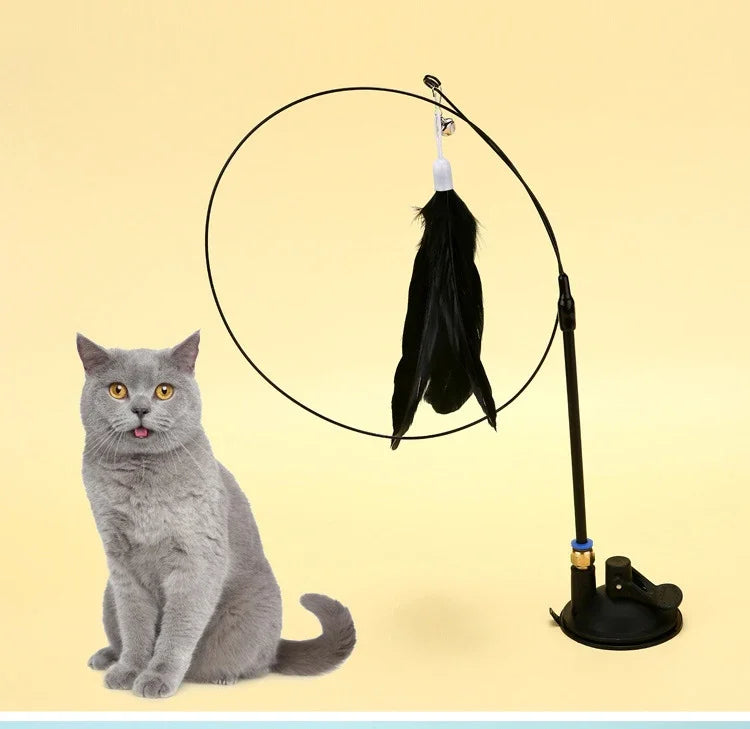 Cat Teaser Wand – Interactive Feather Toy with Bell & Suction Cup
