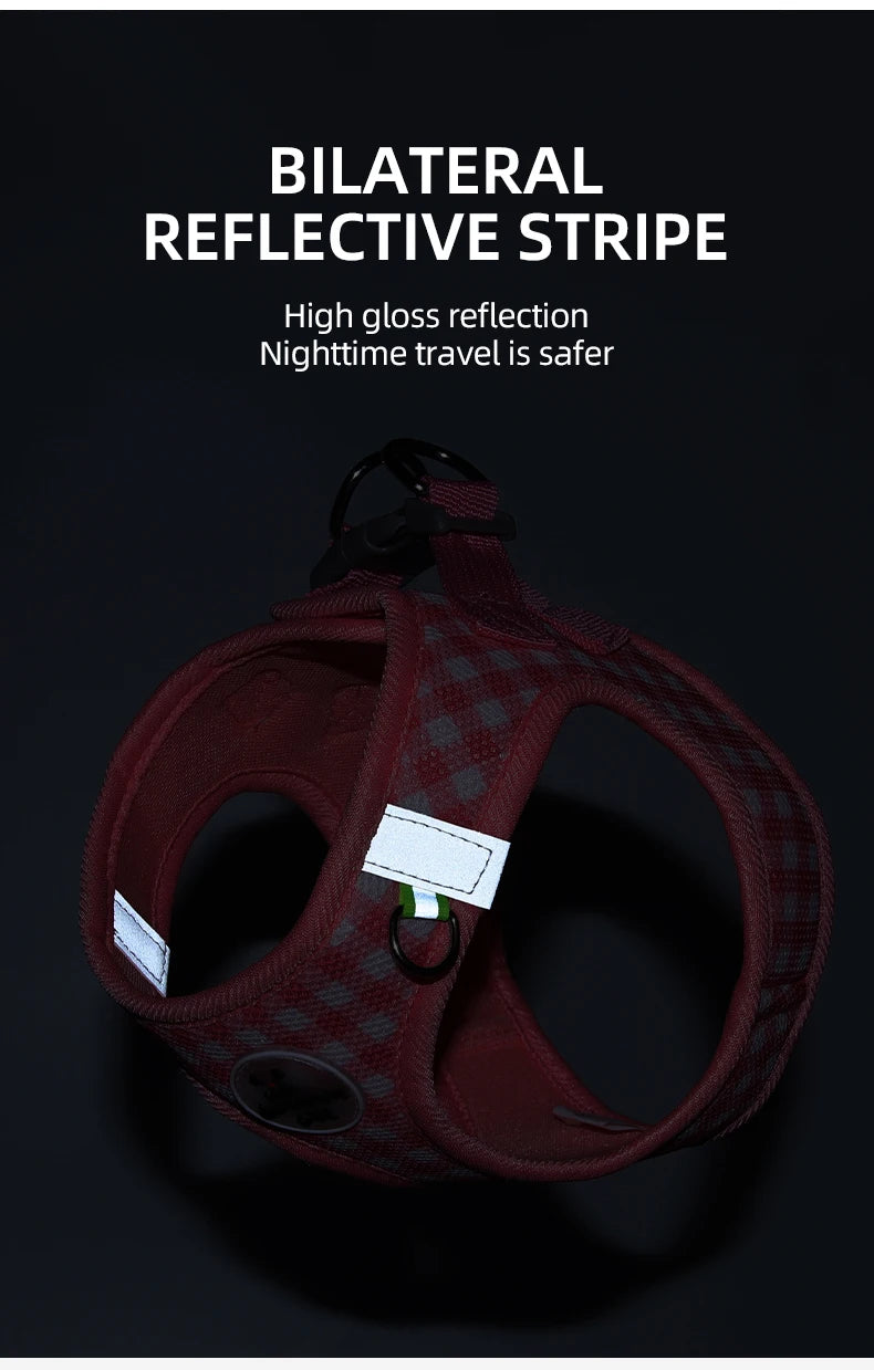 Reflective Cat Harness with Leash – Plaid Breathable Walking Kit