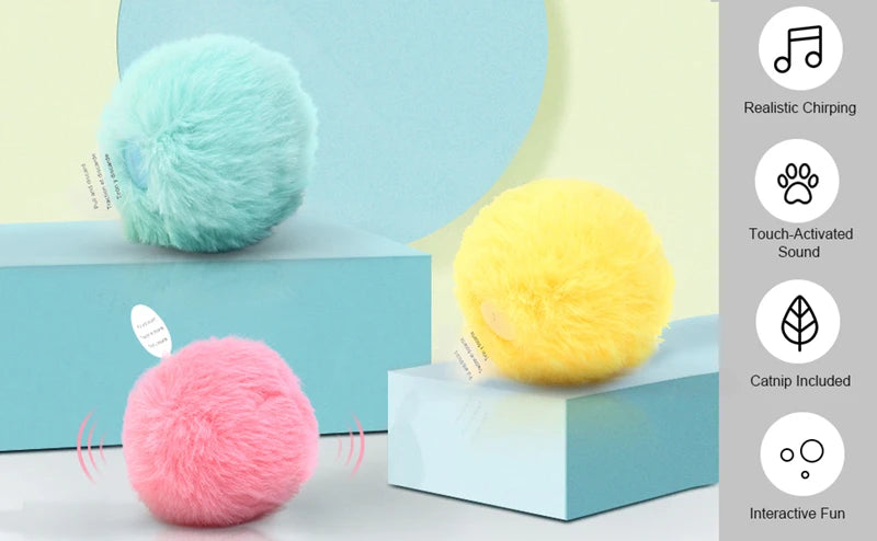 Interactive Cat Ball Toy with Touch Sounds and Catnip Compartment