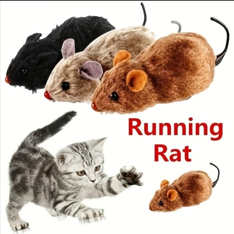 Wind Up Mouse Cat Toy – Lifelike Plush Running Pet Toy