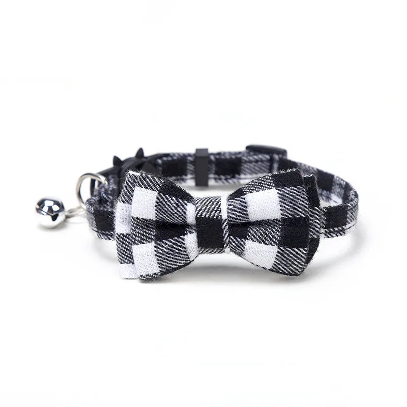 Breakaway Cat Collar with Bell – Plaid Bow Tie Adjustable Collar