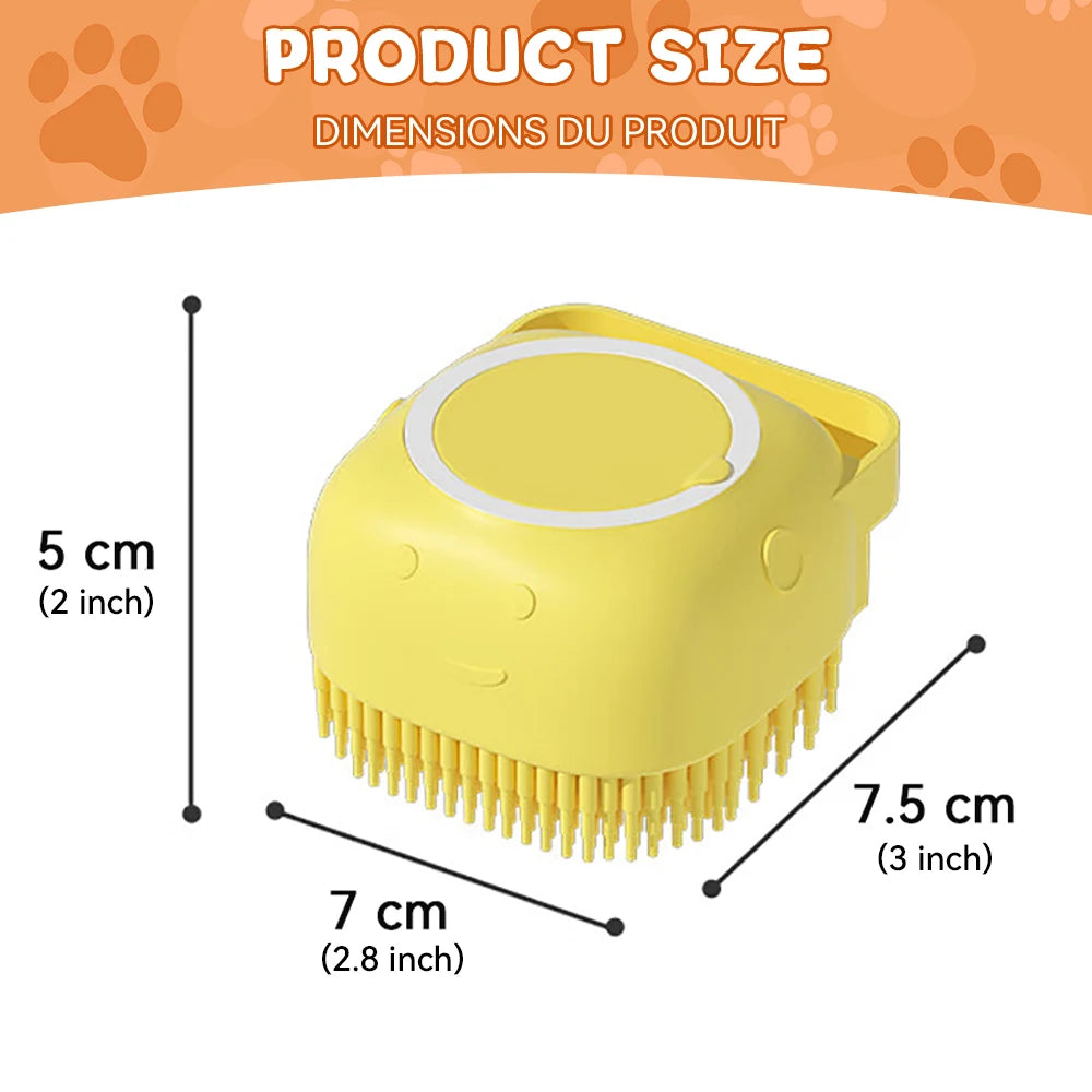 Dog Bath Brush with Shampoo Dispenser, Soft Silicone Bristles