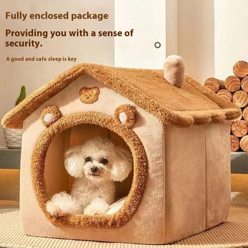Dog House Bed – Washable Warm Pet Bed for Small Dogs & Cats