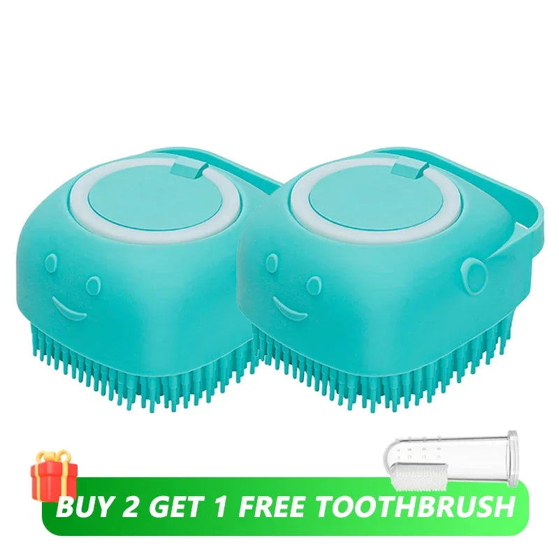 Dog Bath Brush Silicone Shampoo Dispenser Massage Scrubber