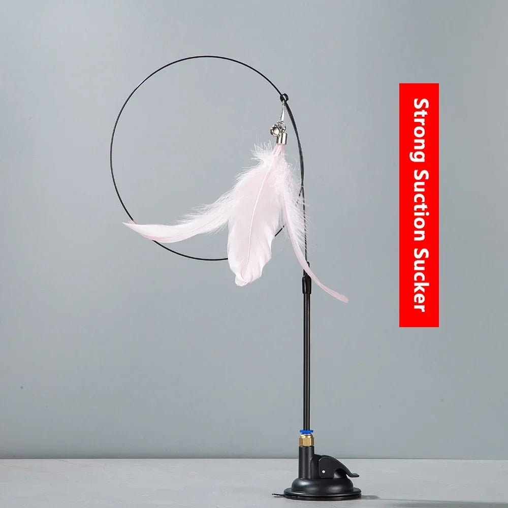 Cat Teaser Wand – Interactive Feather Toy with Bell & Suction Cup
