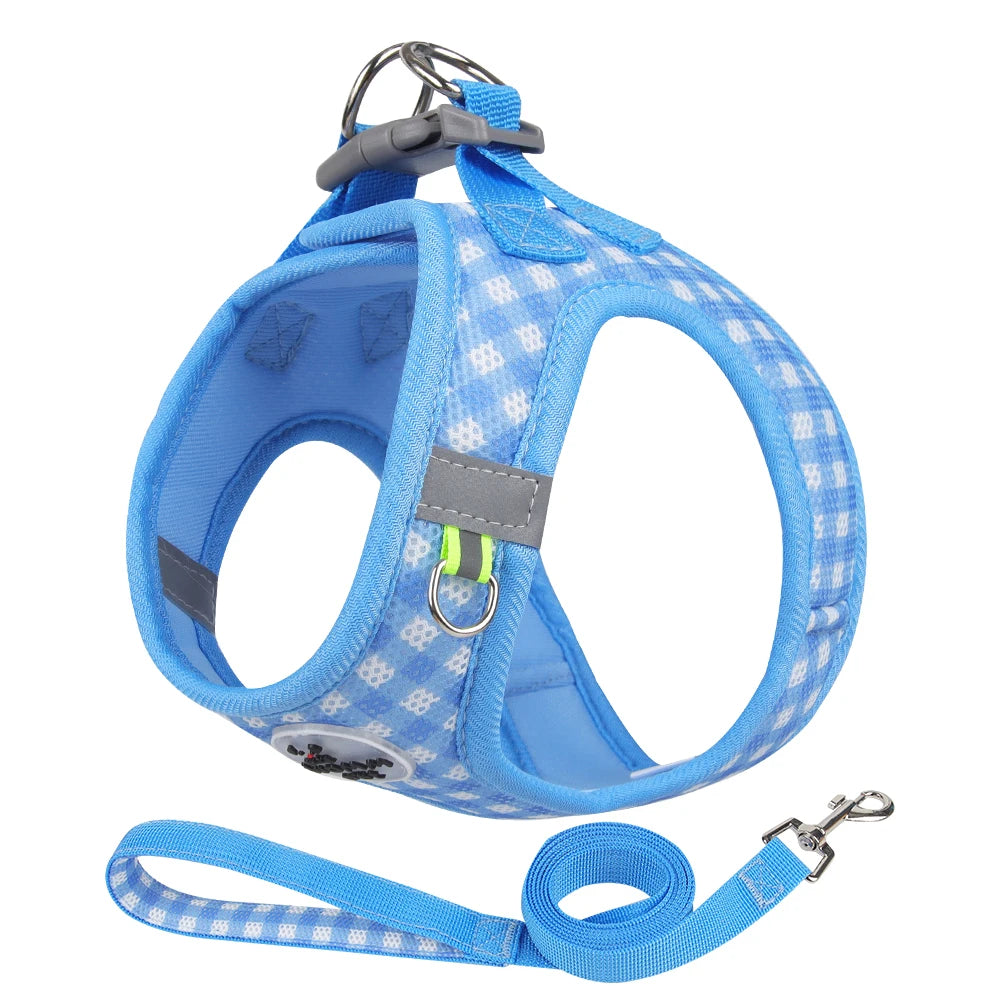 Reflective Cat Harness with Leash – Plaid Breathable Walking Kit