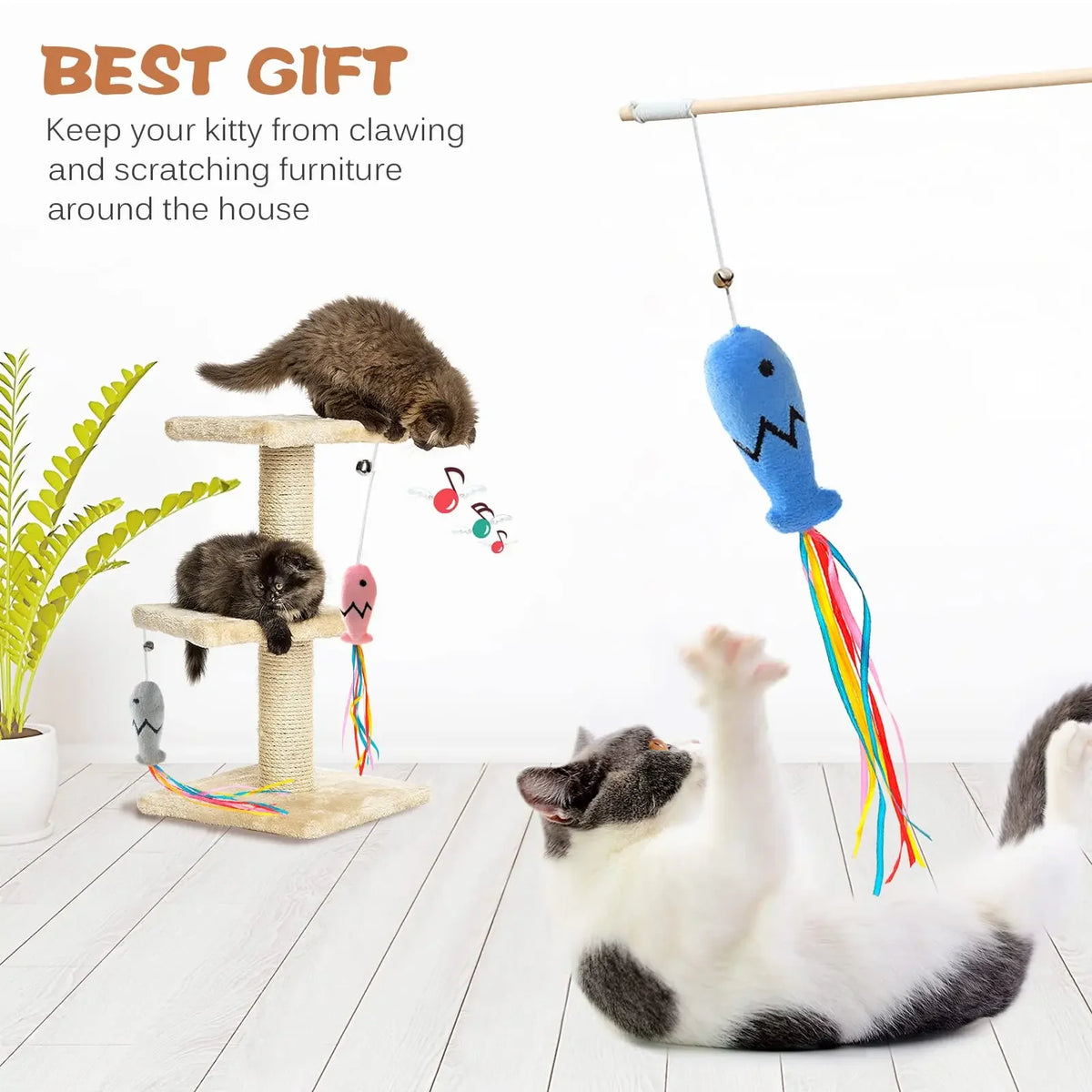 Cat Wand Toy with Bell & Catnip – Interactive Teaser for Indoor Cats