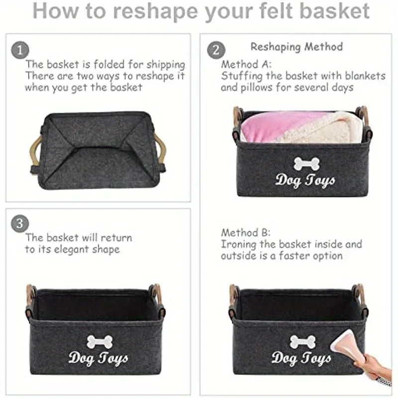 Dog Toy Storage Box Felt Pet Toy Organizer Basket