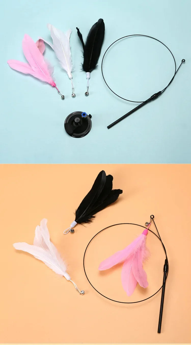 Cat Teaser Wand – Interactive Feather Toy with Bell & Suction Cup