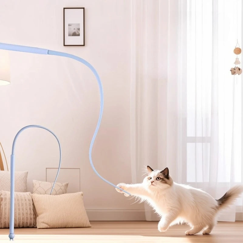 Cat Teaser Toy with Silicone Mouse Tail, Interactive Cat Wand