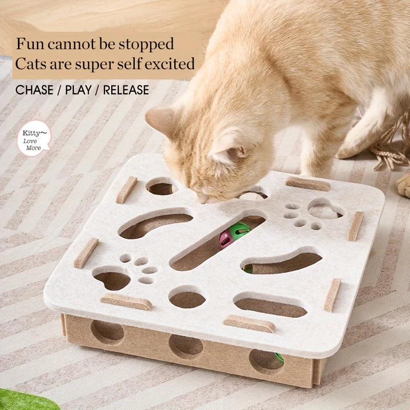Cat Puzzle Toy Felt Maze Tunnel with Bell Ball for Indoor Play