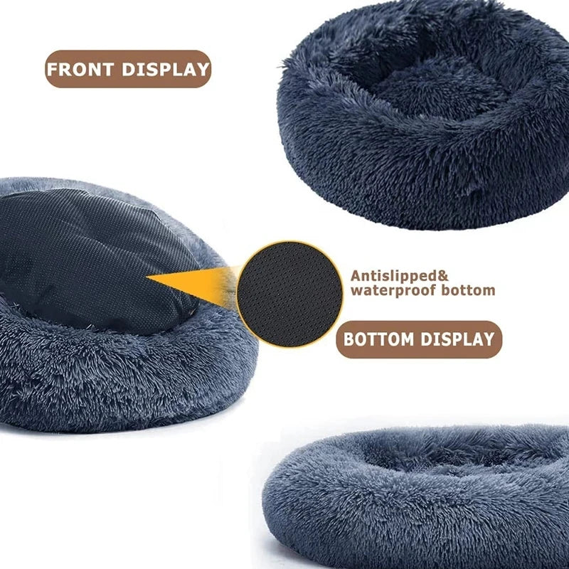 Plush Dog Bed Round Soft Calming Bed for Small Large Dogs & Cats
