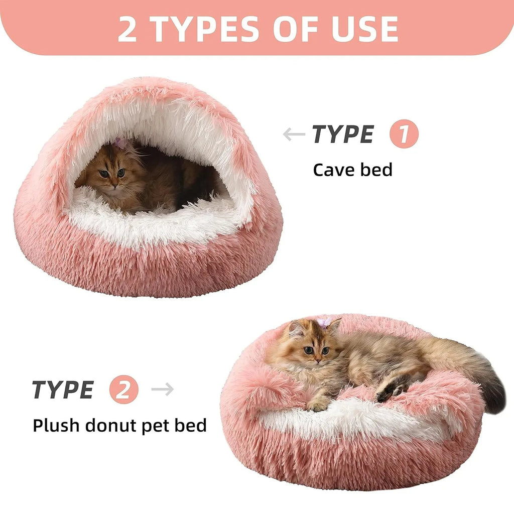 Covered Cat Bed – 2-in-1 Plush Cave Bed for Cats & Small Dogs