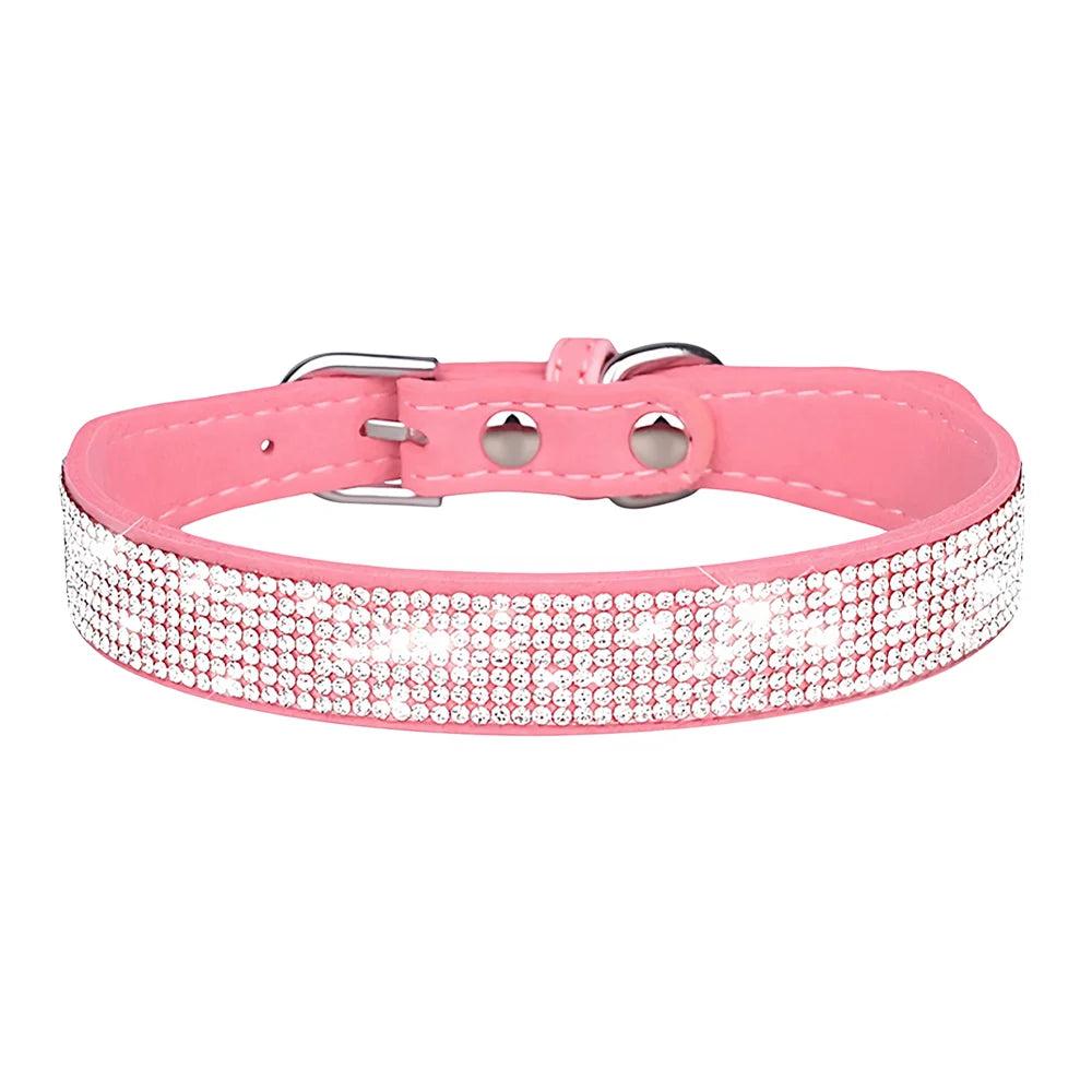 New Shiny Rhinestone Pet Collar, Soft Microfiber Adjustable Collar for Small Medium Dogs & Cats, Lightweight Walking Collar