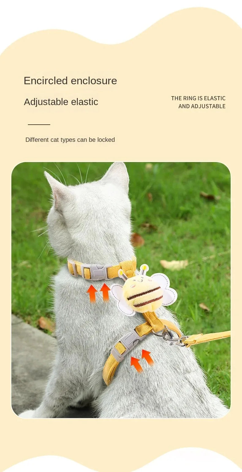 Cat Harness and Leash Set – Adjustable Cartoon Bee Design