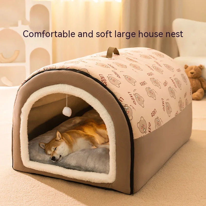 Large Dog House – Warm Washable Covered Bed for Dogs