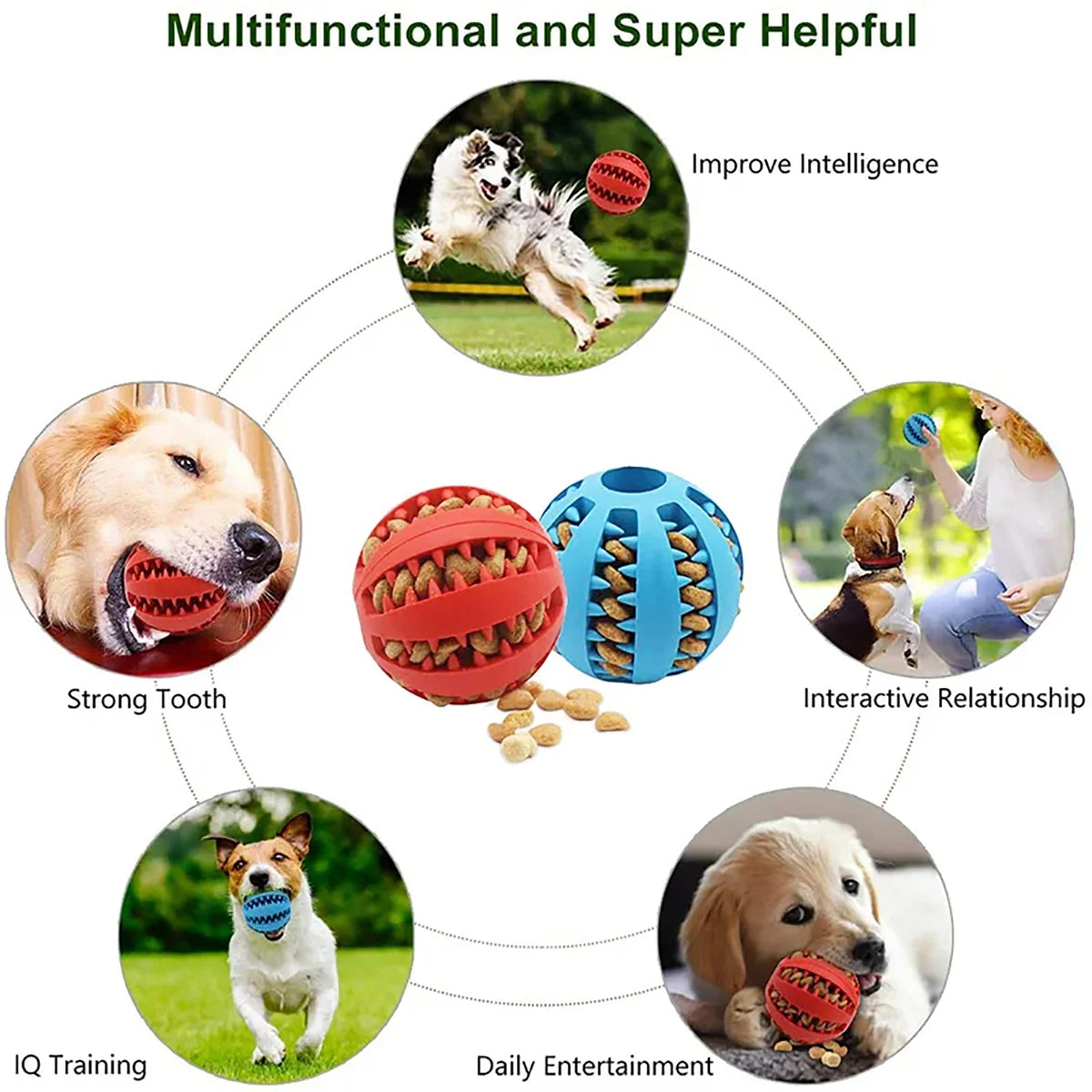 Dog Treat Ball Rubber Chew Toy Food Dispenser for Dogs
