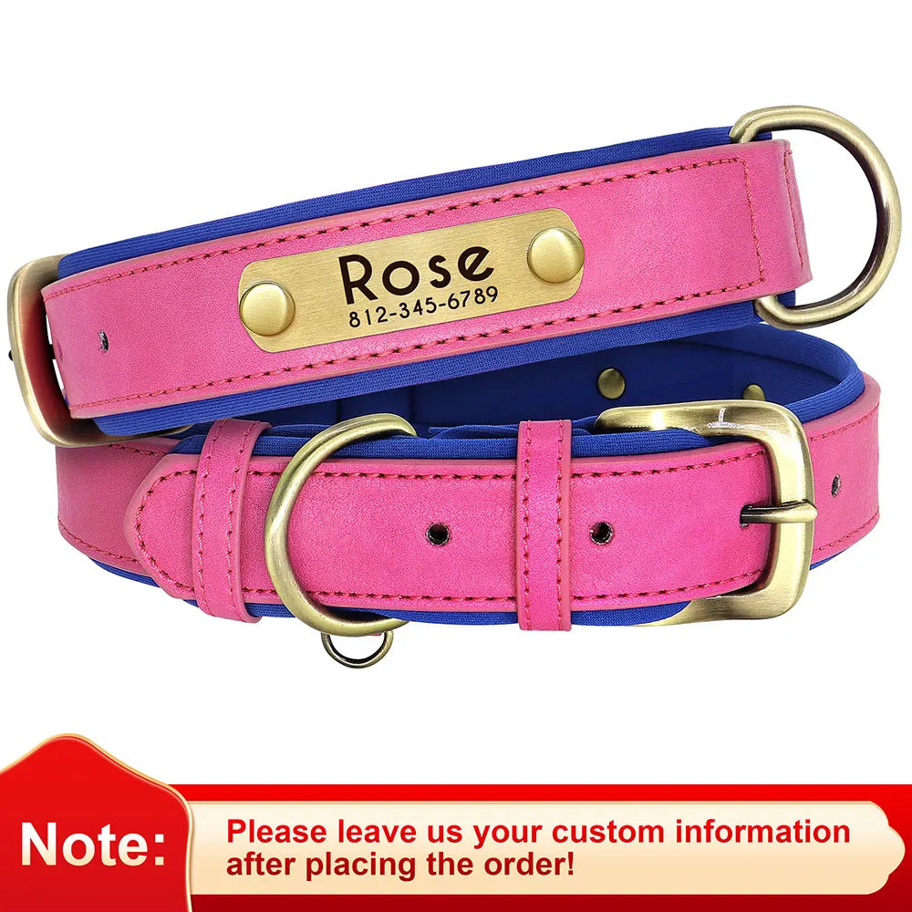Personalized Dog Collar, Adjustable Padded PU Leather Collar