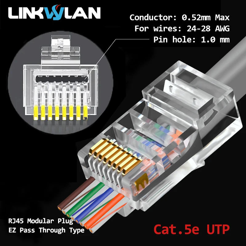 RJ45 Pass-Through Connector – Cat5e/Cat6/Cat7 Modular Plug