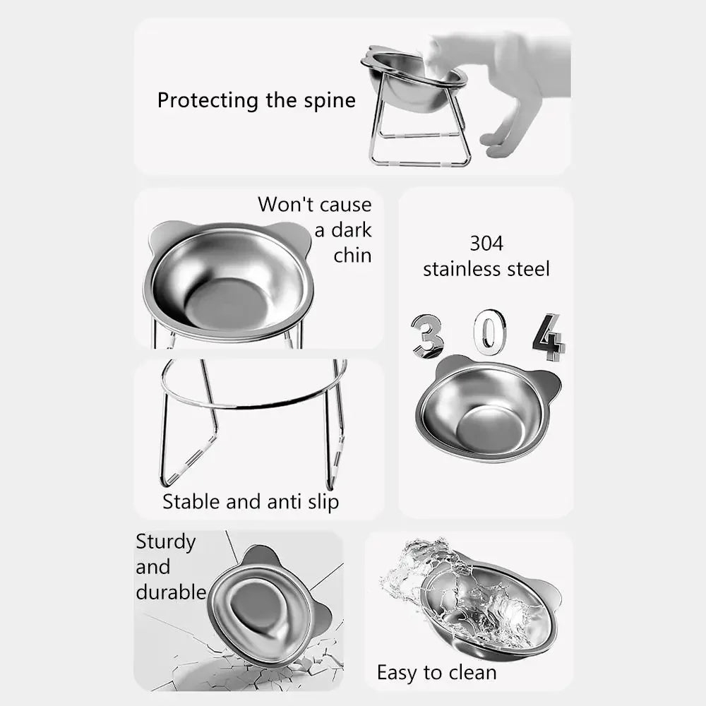 Elevated Cat Bowl – 15° Raised Stainless Steel Feeder