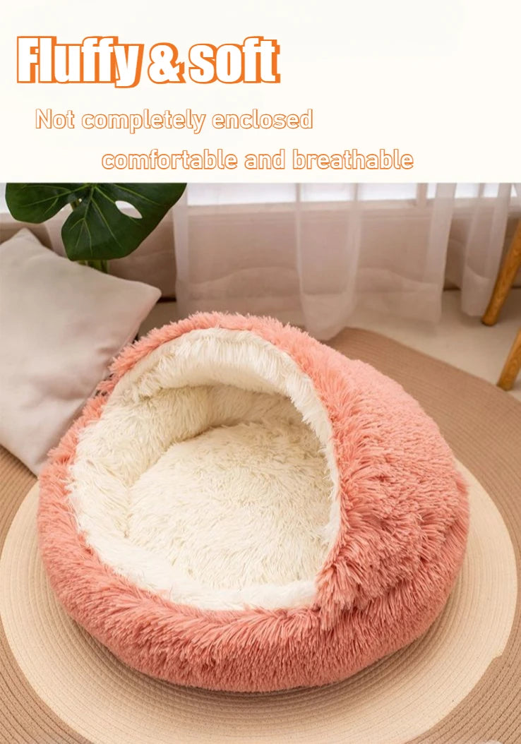 Covered Cat Bed – 2-in-1 Plush Cave Bed for Cats & Small Dogs