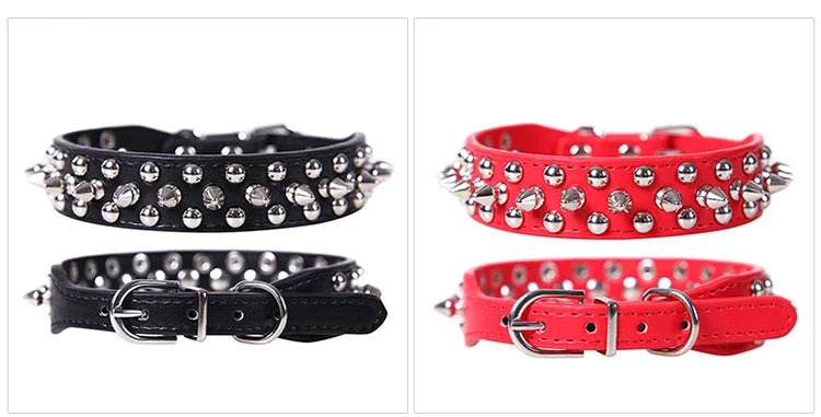Leather Dog Collar Adjustable PU Neck Strap with Buckle